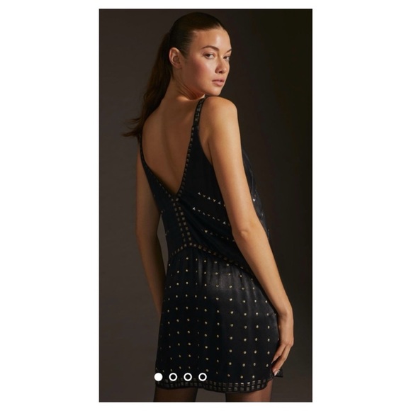 Anthropologie Black Sleeveless Embellished Mini Dress - Picture 4 of 13